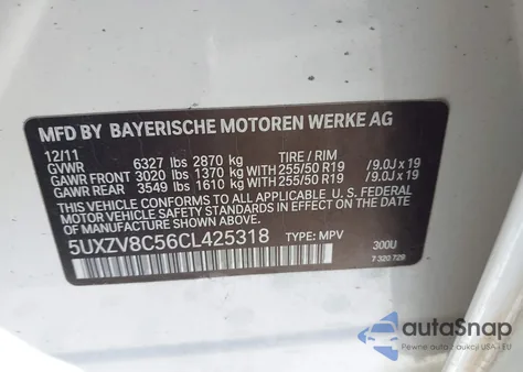 2012 BMW X5 xDrive50I z USA, uszkodzony, nr VIN 5UXZV8C56CL425318